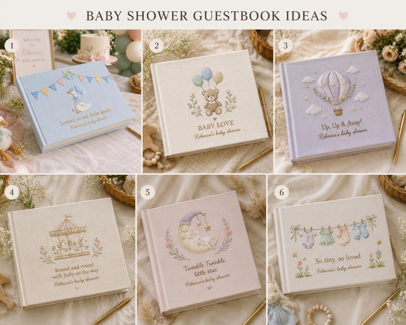 Personalized Baby Shower Embroidered Guest Book – Newborn Keepsake Gift
