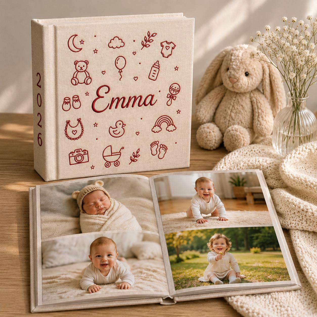 Custom Embroidered Baby Photo Album – Personalized Newborn Memory Book