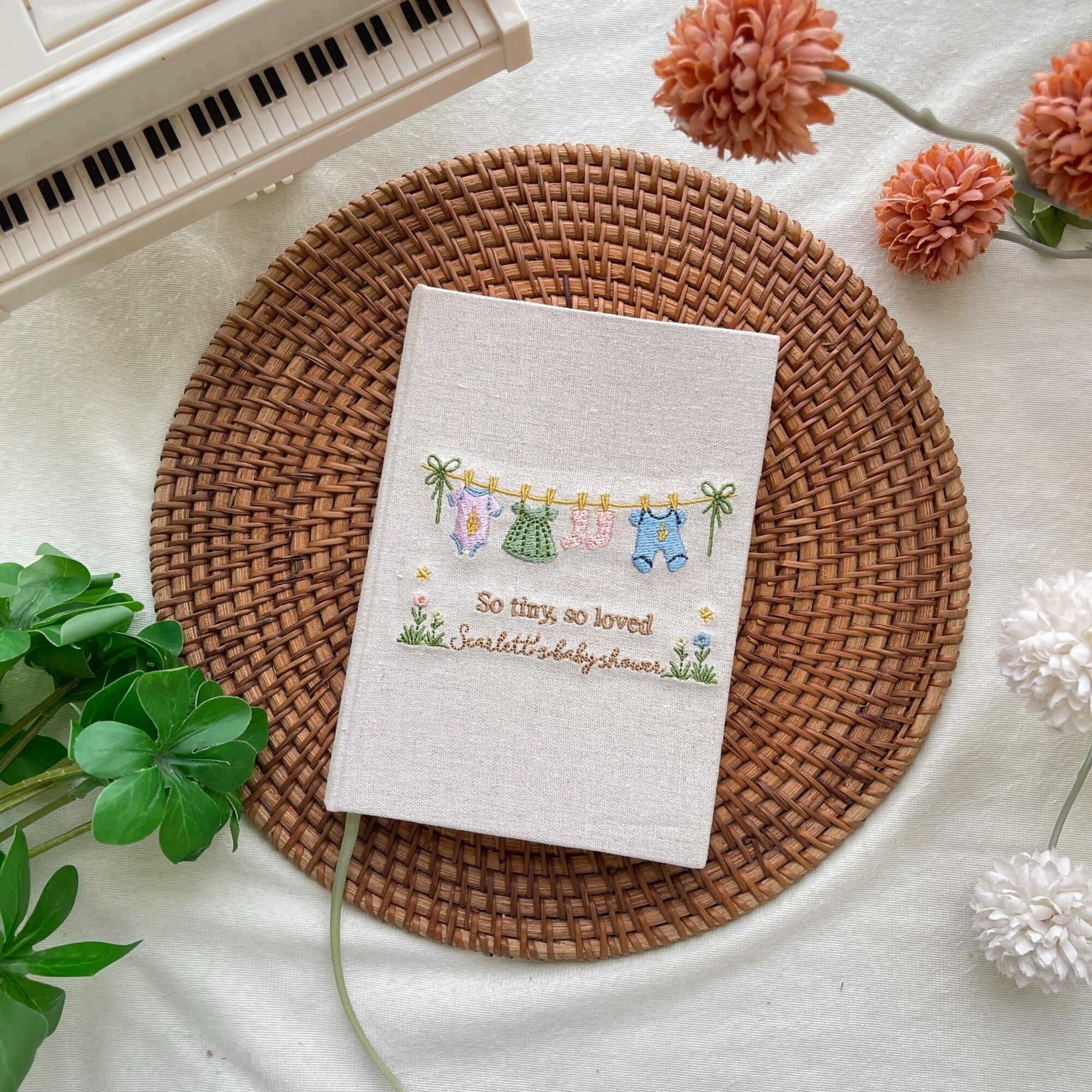 Personalized Baby Shower Embroidered Guest Book – Newborn Keepsake Gift 6 Personalized Baby Shower Guest Book, Custom Embroidered Baby MemoryBook, UniqueGift for New Mom, Newborn Keepsake