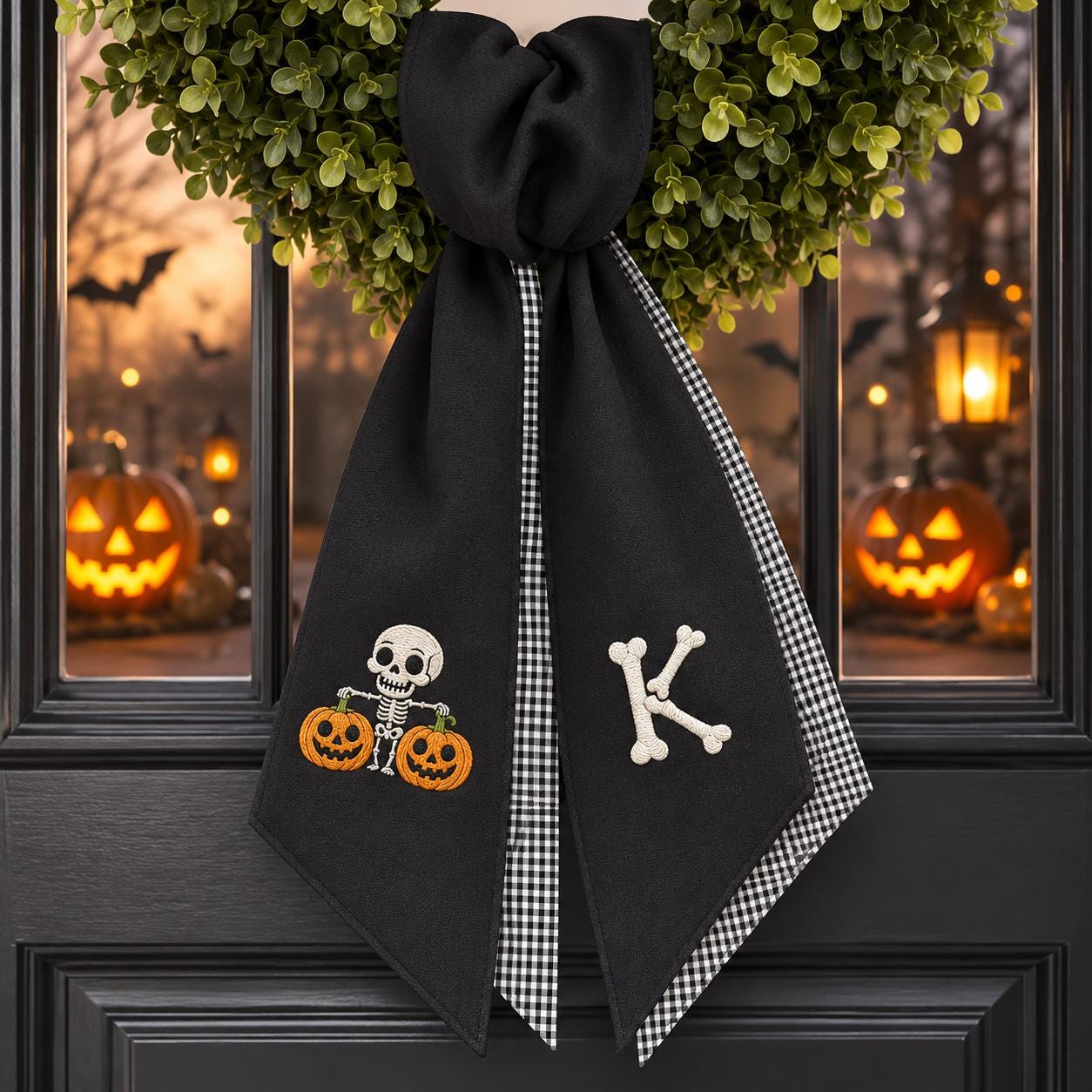 Spooky Ghost Halloween Wreath Sash – Custom Initial Door Decor Spooky Ghost Halloween Wreath Sash – Custom Initial Door Decor