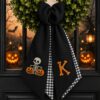 Glitter Crescent Moon Black Cat Halloween Wreath Sash Door Decor Applique Custom Front Glitter Crescent Moon Black Cat Halloween Wreath Sash Door Decor Applique Custom Front