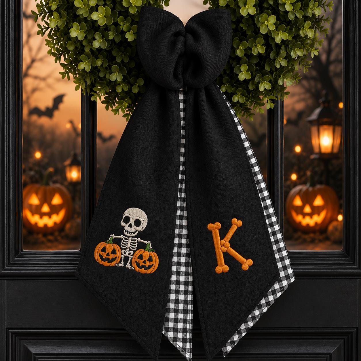 Spooky Ghost Halloween Wreath Sash – Custom Initial Door Decor