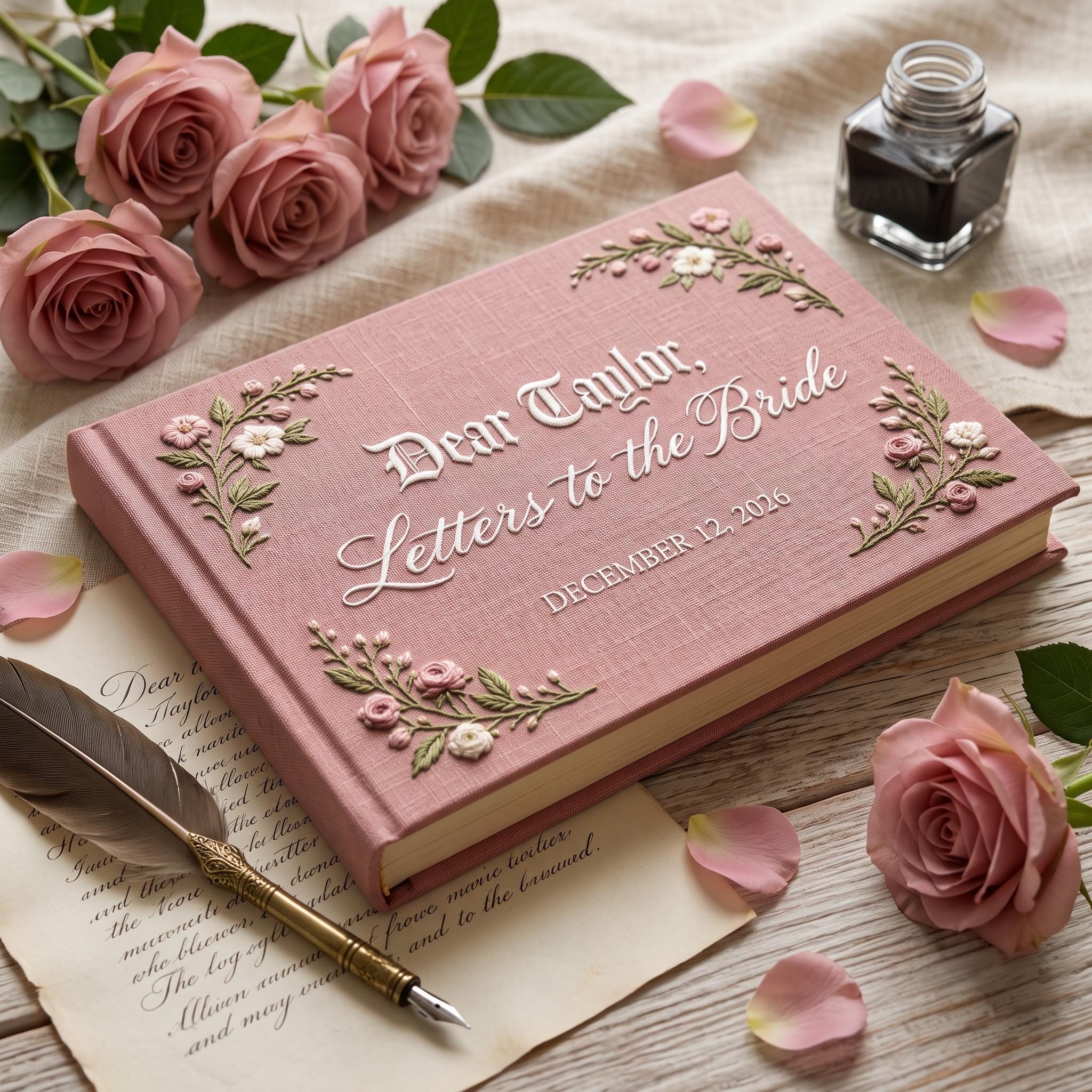 Letters to the Bride Embroidered Rose Guest Book – Personalized Linen Bridal Shower Keepsake Letters to the Bride Embroidered Rose Guest Book – Personalized Linen Bridal Shower Keepsake
