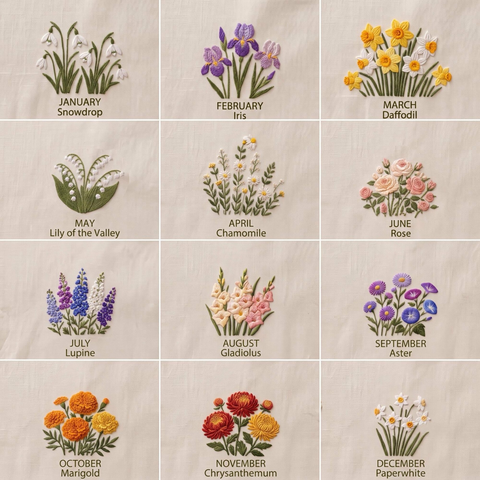 Birth Month Flower Embroidered Linen Apron – Custom Name Gift for Mom & Grandma
