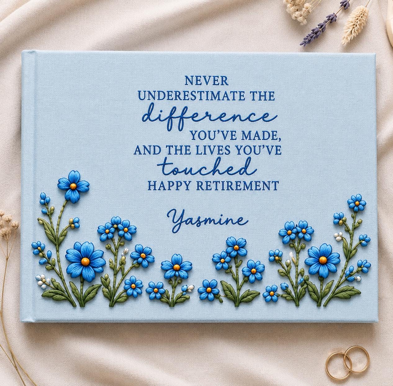 Happy Retirement Embroidered Memory Book – Custom Keepsake Gift for Coworker Happy Retirement Embroidered Memory Book – Custom Keepsake Gift for Coworker