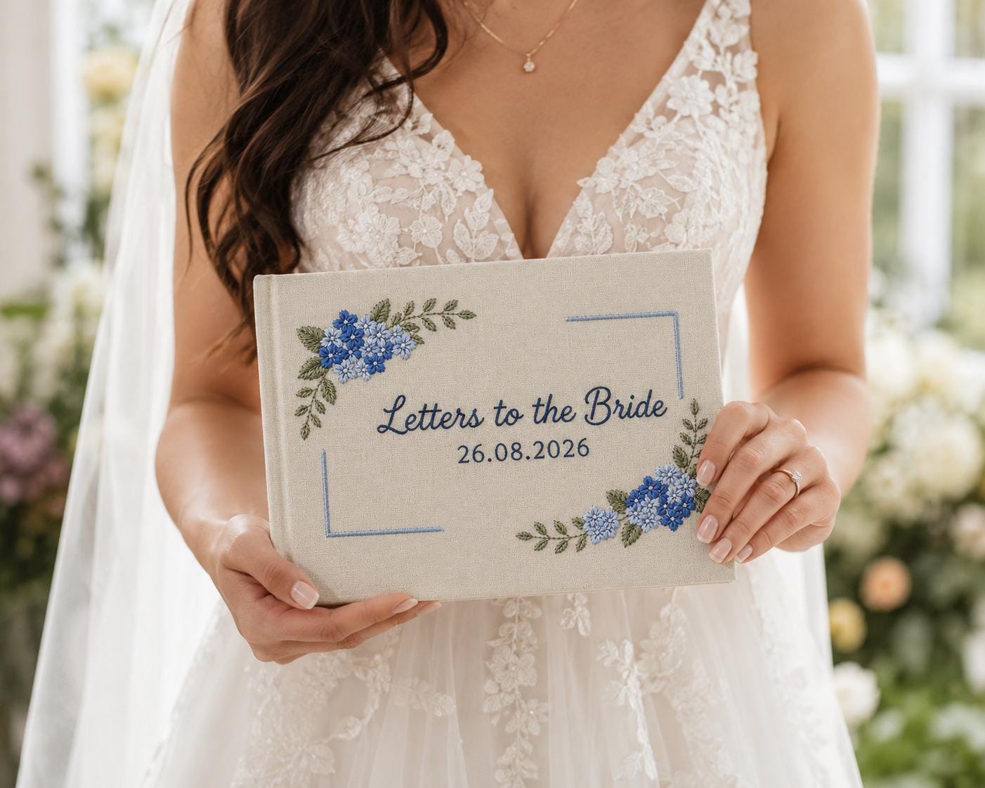 Letters to the Bride Hydrangea Embroidered Guest Book – Personalized Linen Wedding Keepsake Letters to the Bride Hydrangea Embroidered Guest Book – Personalized Linen Wedding Keepsake