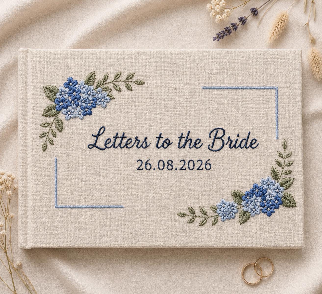 Letters to the Bride Hydrangea Embroidered Guest Book – Personalized Linen Wedding Keepsake Letters to the Bride Hydrangea Embroidered Guest Book – Personalized Linen Wedding Keepsake