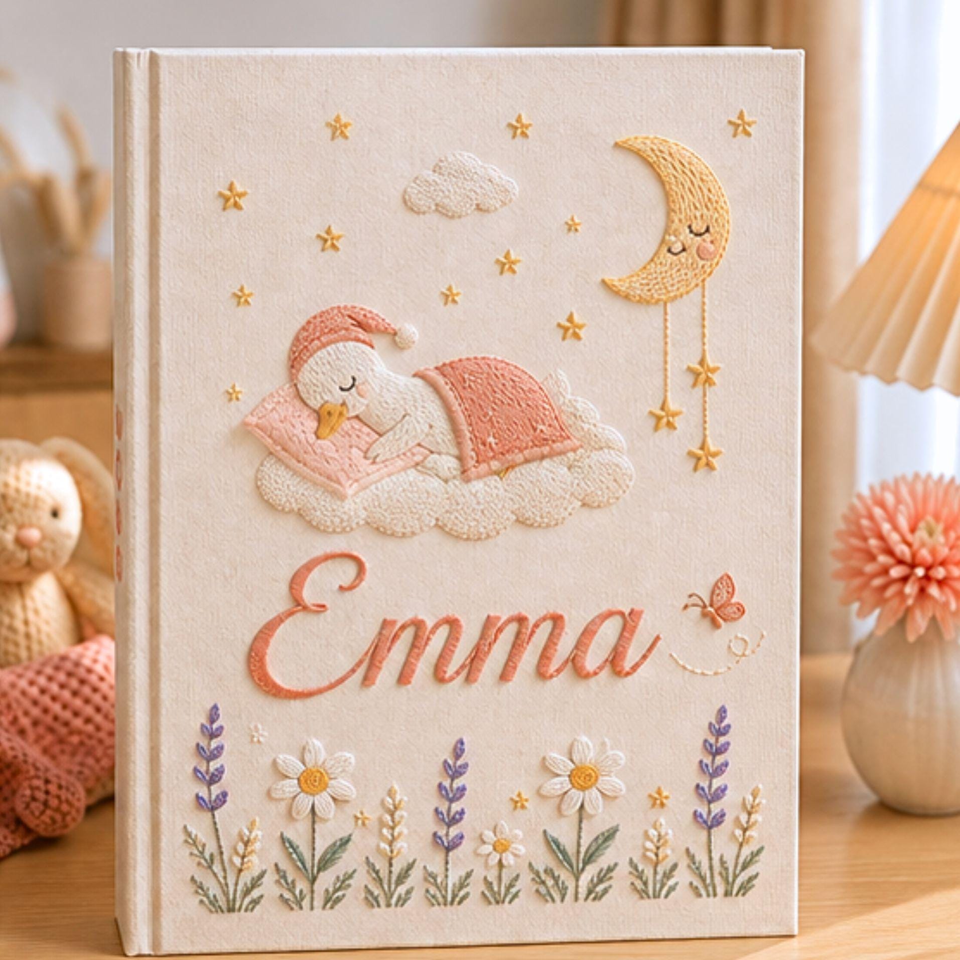 Custom Embroidered Baby Photo Album – Personalized Linen Memory Book Custom Embroidered Baby Photo Album – Personalized Linen Memory Book
