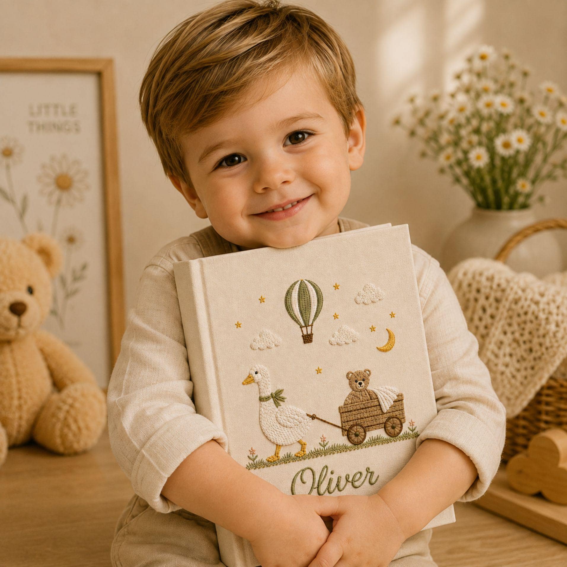 Custom Embroidered Baby Photo Album – Personalized Linen Newborn Memory Book Custom Embroidered Baby Photo Album – Personalized Linen Newborn Memory Book
