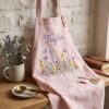 Birth Month Flower Embroidered Linen Apron – Custom Name Gift for Mom & Grandma