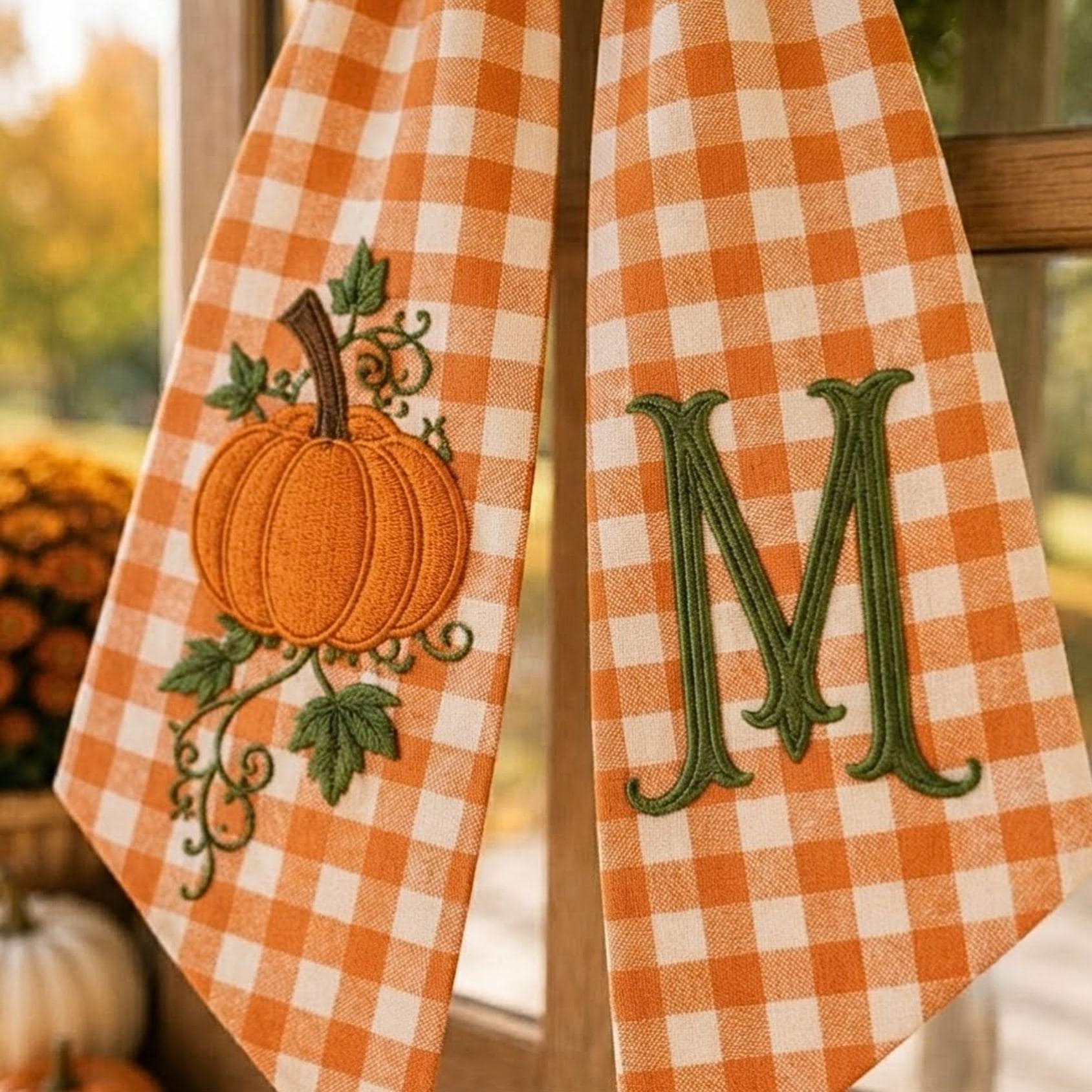 Custom Pumpkin Autumn Wreath Sash – Monogram Ribbon Fall Door Decor