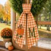 Personalized Pumpkin Halloween Lantern Wreath Sash – Monogram Ribbon Door Decor