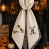 Ghost & Black Cat Halloween Embroidered Wreath Sash – Custom Monogram Door Decor