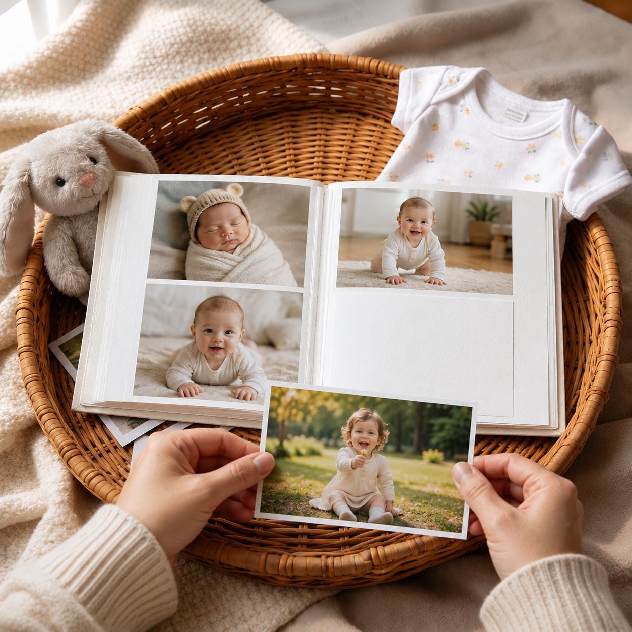 Custom Embroidered Baby Photo Album – Personalized Linen Memory Book
