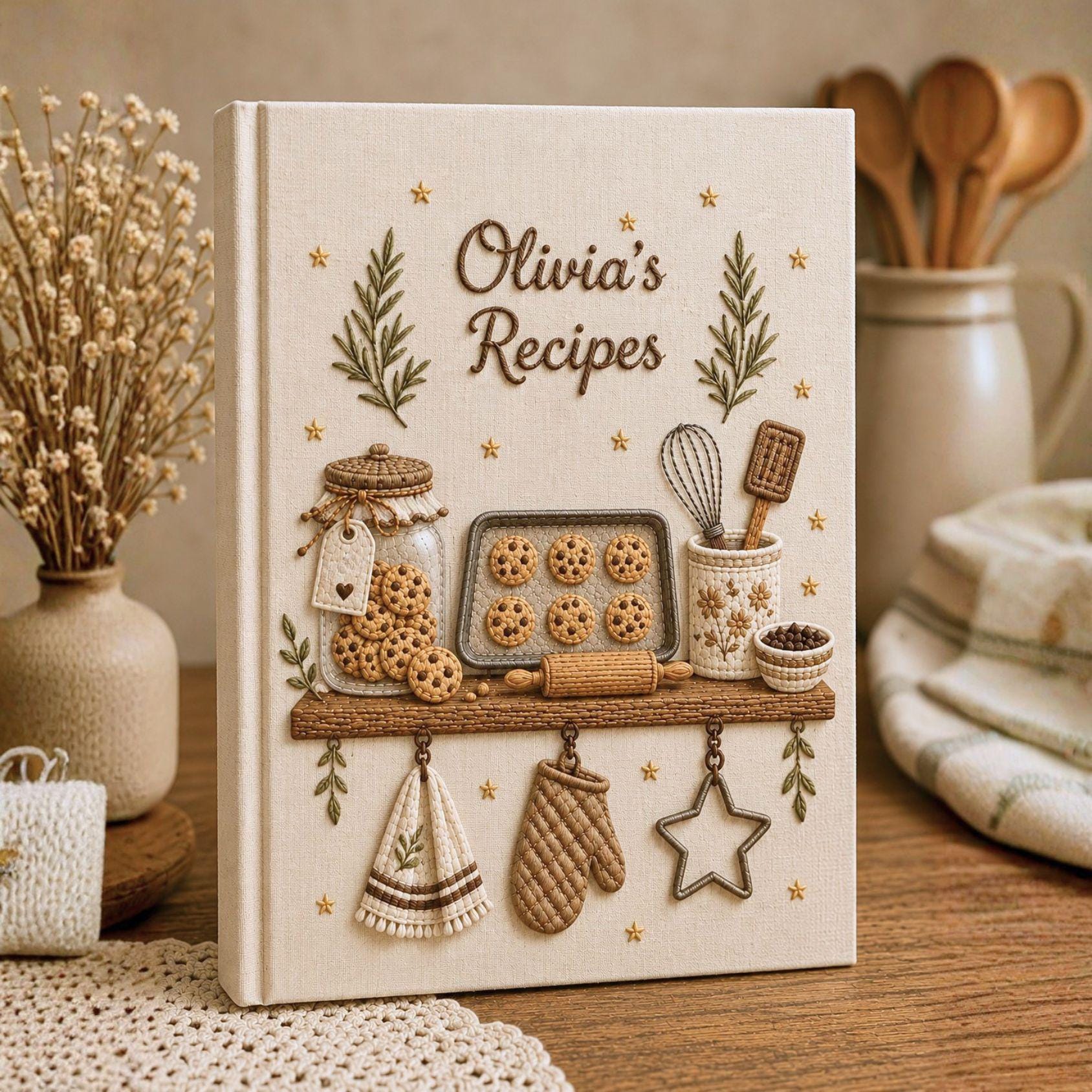 Custom Embroidered Recipe Book – Personalized Kitchen Baking Cookbook