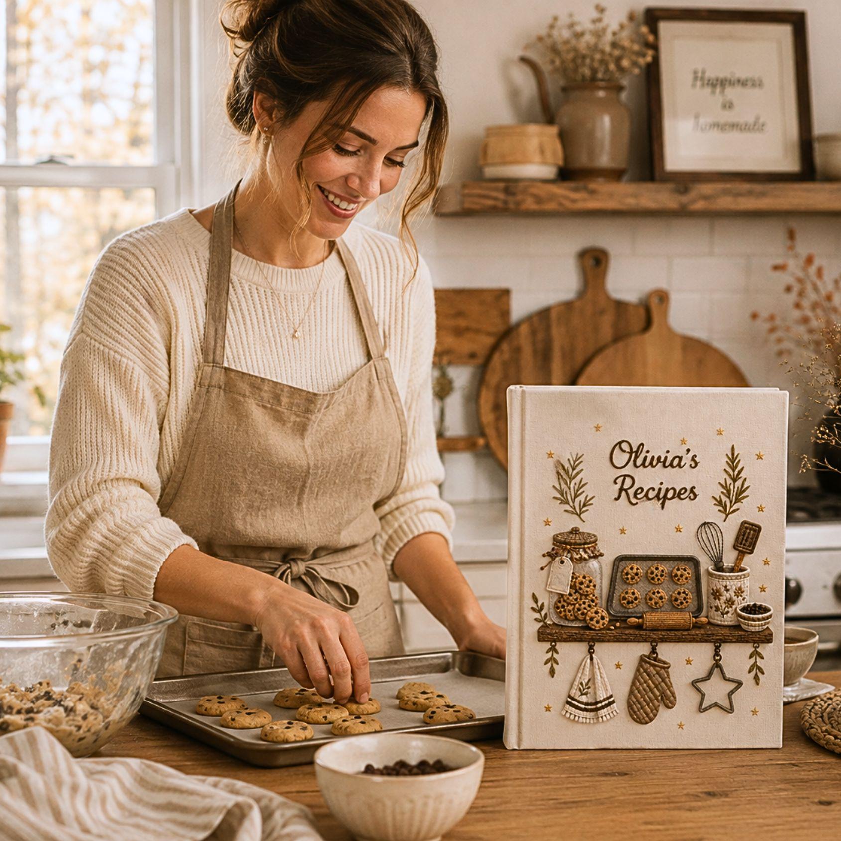 Custom Embroidered Recipe Book – Personalized Kitchen Baking Cookbook