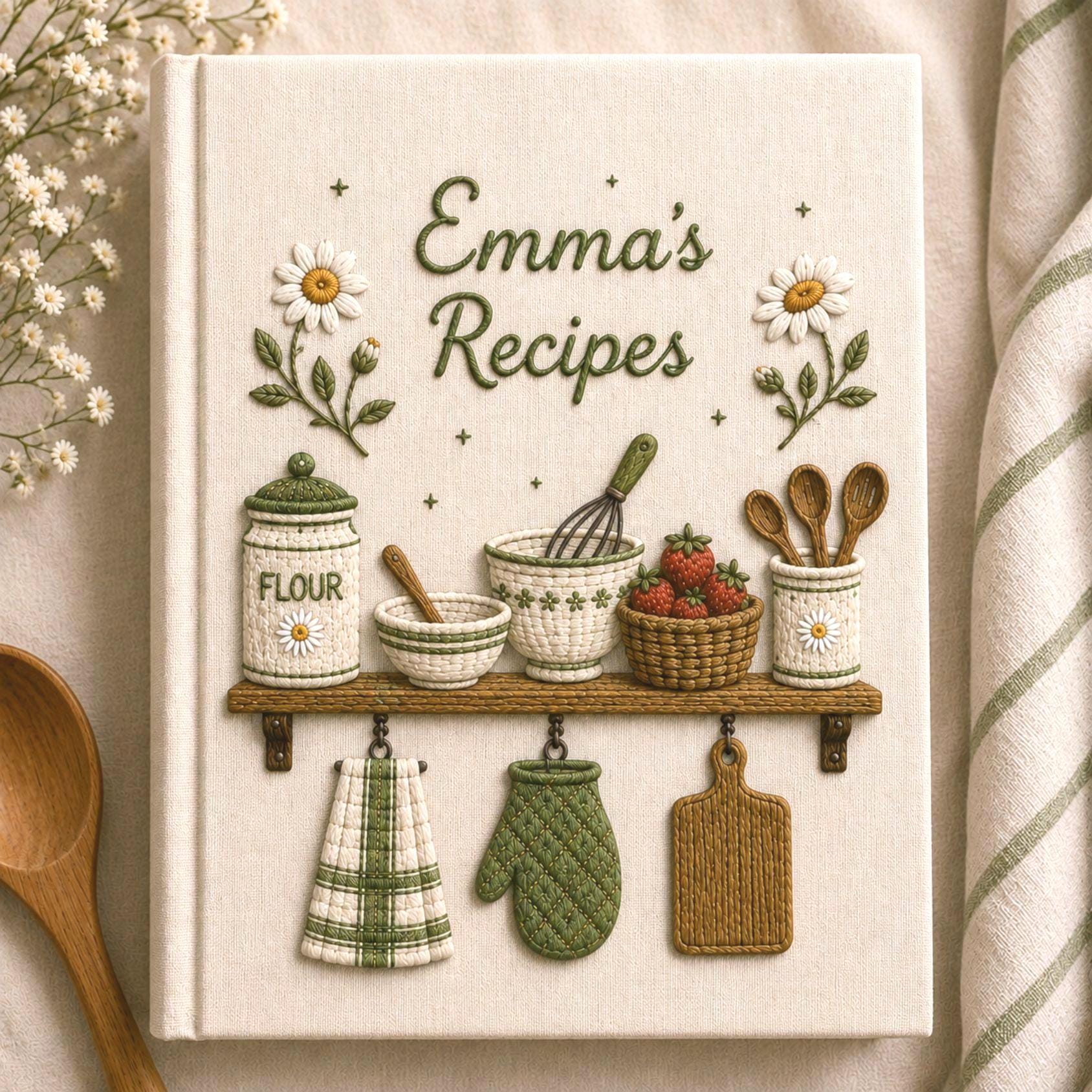 Custom Embroidered Recipe Book – Personalized Baking Cookbook