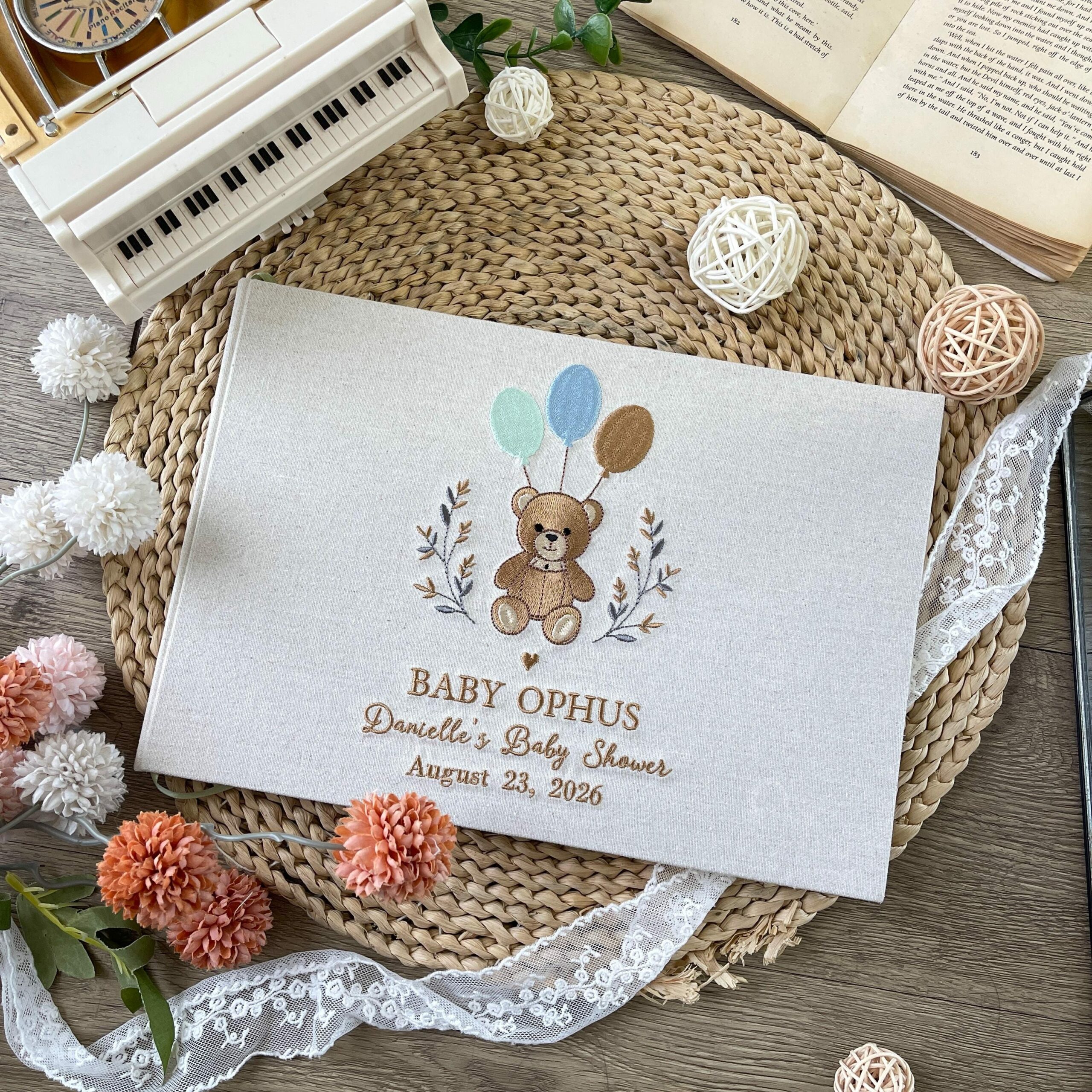 Personalized Baby Shower Embroidered Guest Book – Newborn Keepsake Gift Personalized Baby Shower Embroidered Guest Book – Newborn Keepsake Gift