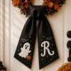Personalized Pumpkin Halloween Lantern Wreath Sash – Monogram Ribbon Door Decor