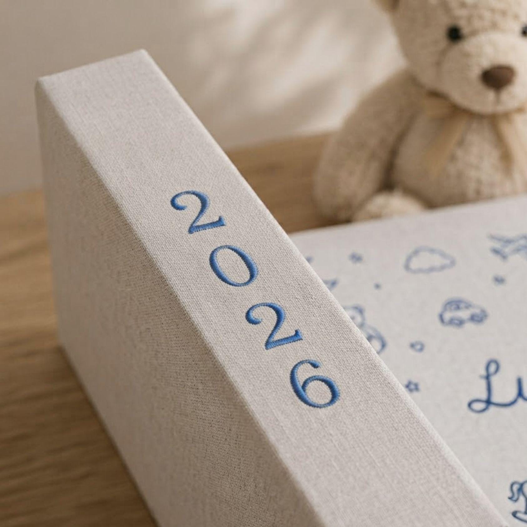 Custom Embroidered Baby Photo Album – Personalized Linen Memory Book