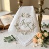 Personalized Olive Leaf Embroidered Wedding Handkerchief – Custom Initials & Date