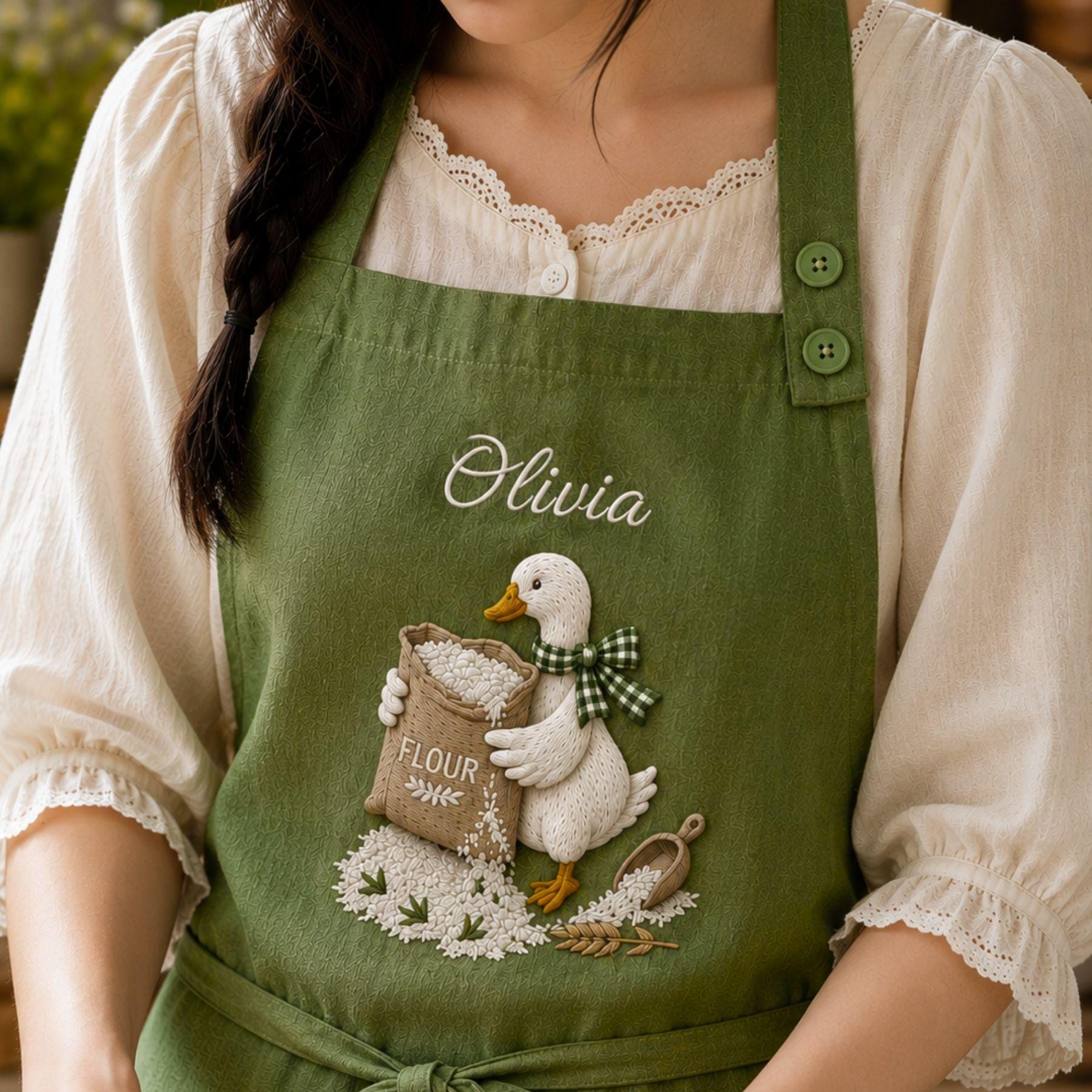 Silly Goose Cookie Baking Embroidered Linen Apron – Custom Name Kitchen Apron