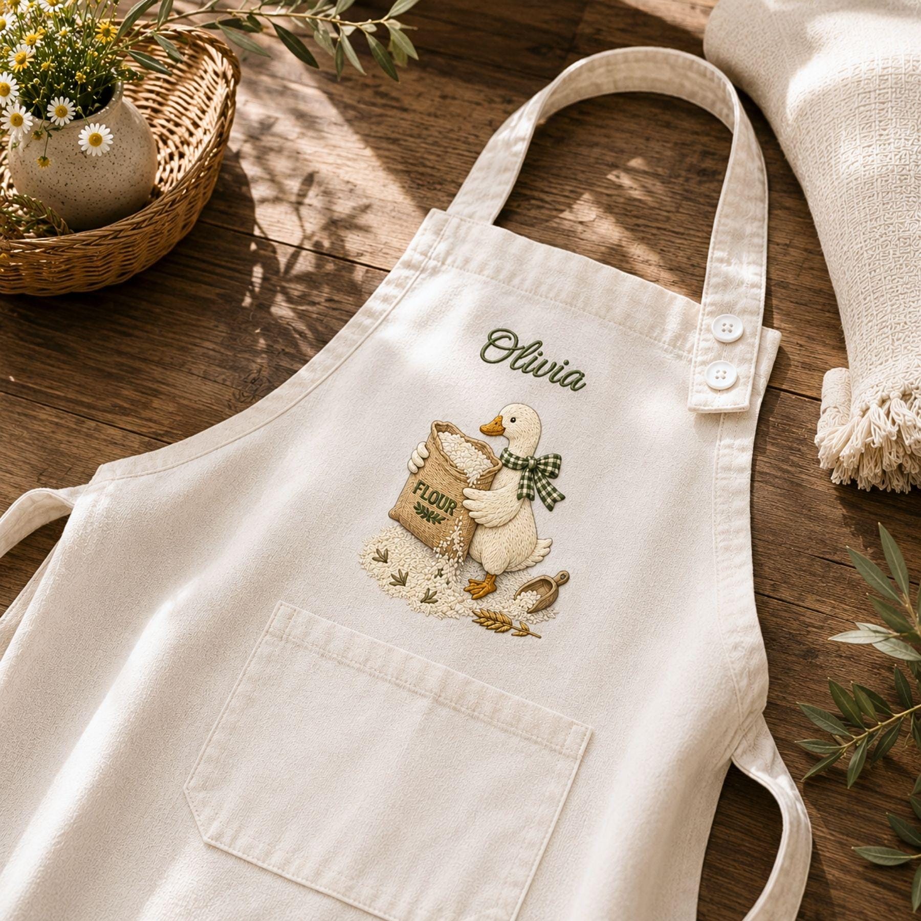 Silly Goose Cookie Baking Embroidered Linen Apron – Custom Name Kitchen Apron