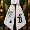 Halloween Bat Branch Wreath Sash – Custom Initial Witch Hat Door Decor