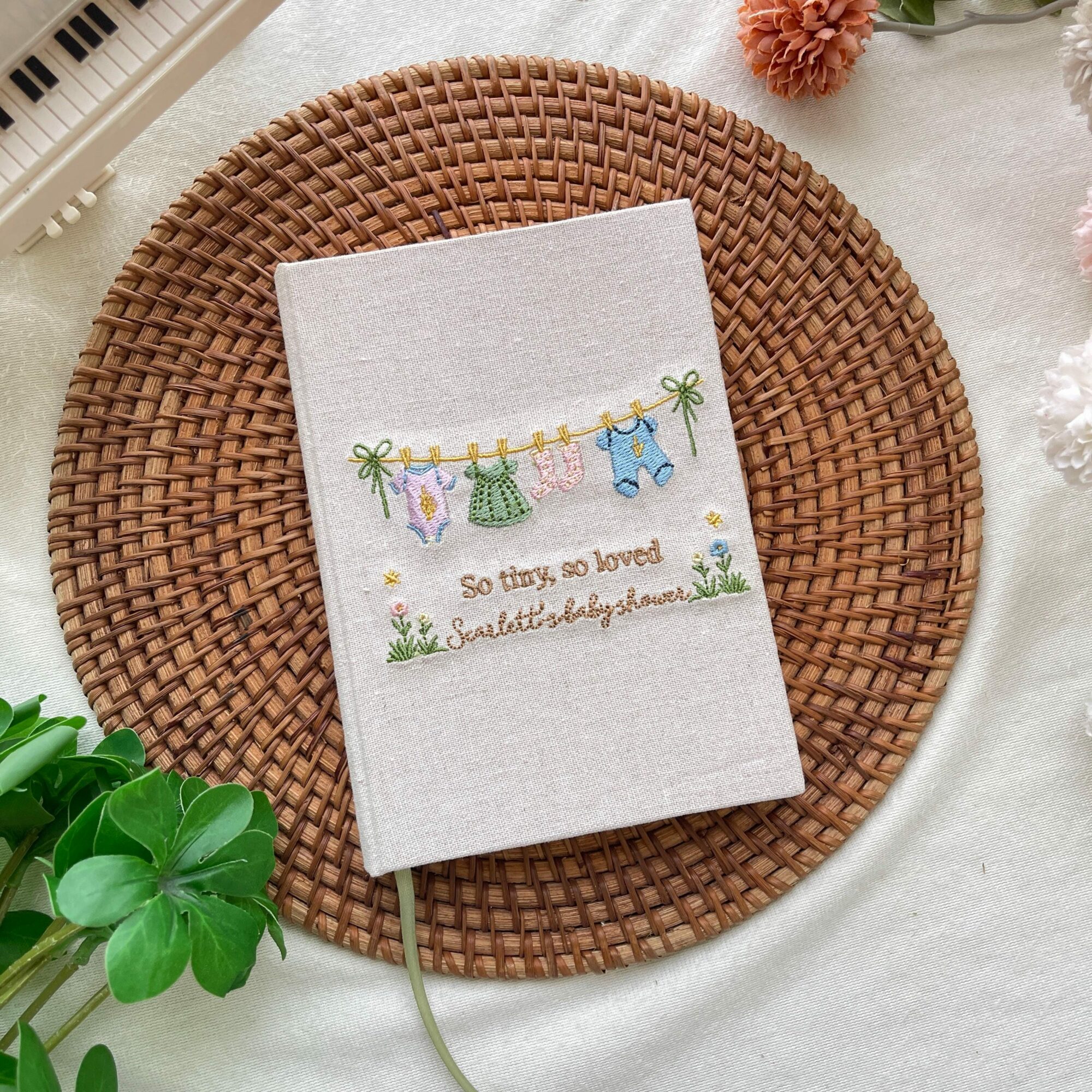 Personalized Baby Shower Embroidered Guest Book – Newborn Keepsake Gift 2 Personalized Baby Shower Guest Book, Custom Embroidered Baby MemoryBook, UniqueGift for New Mom, Newborn Keepsake