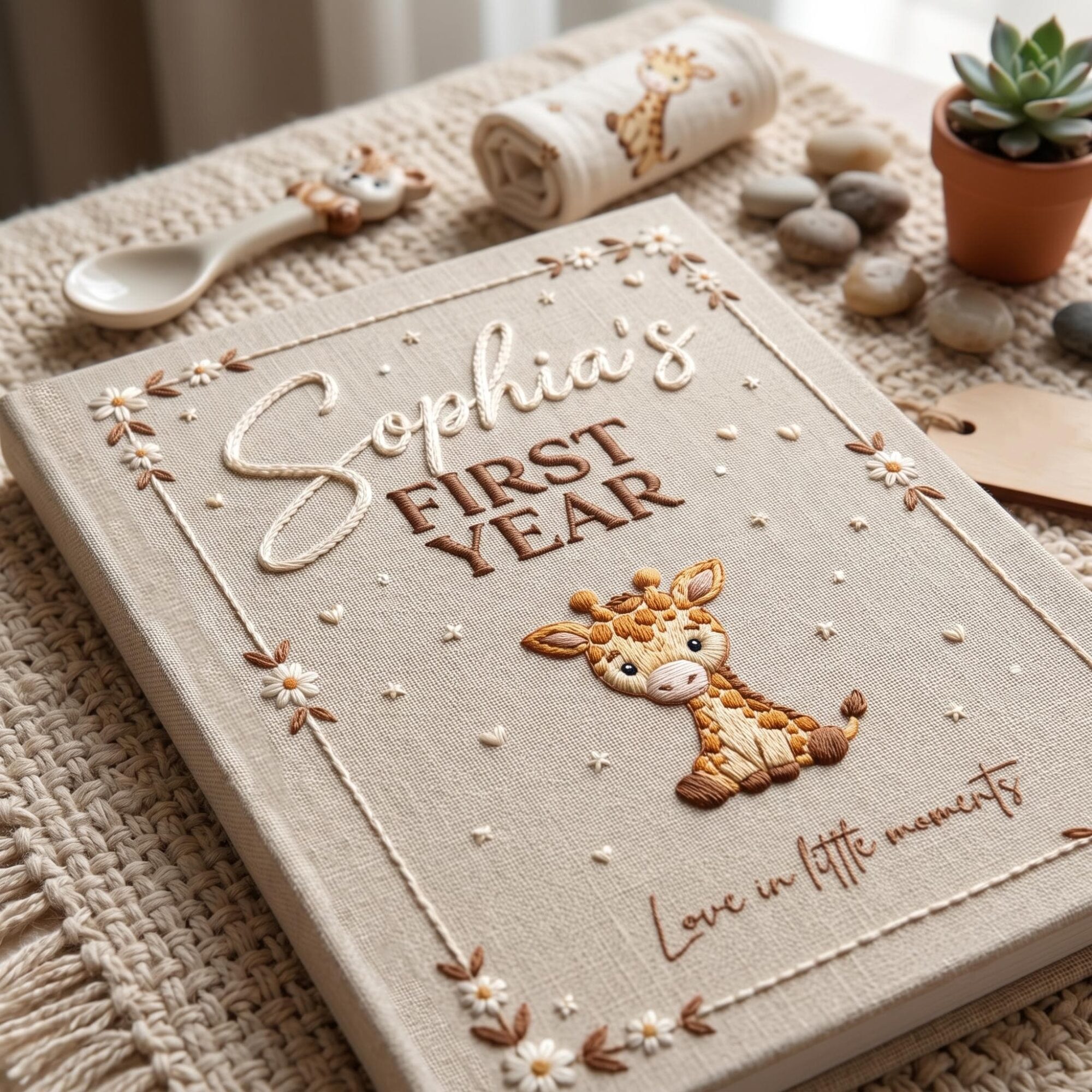Personalized Embroidered Baby Photo Album, Custom Name Animal Memory Book, 1st 2nd 3rd Year Keepsake Album With Sleeves, Baby Shower Gifts
