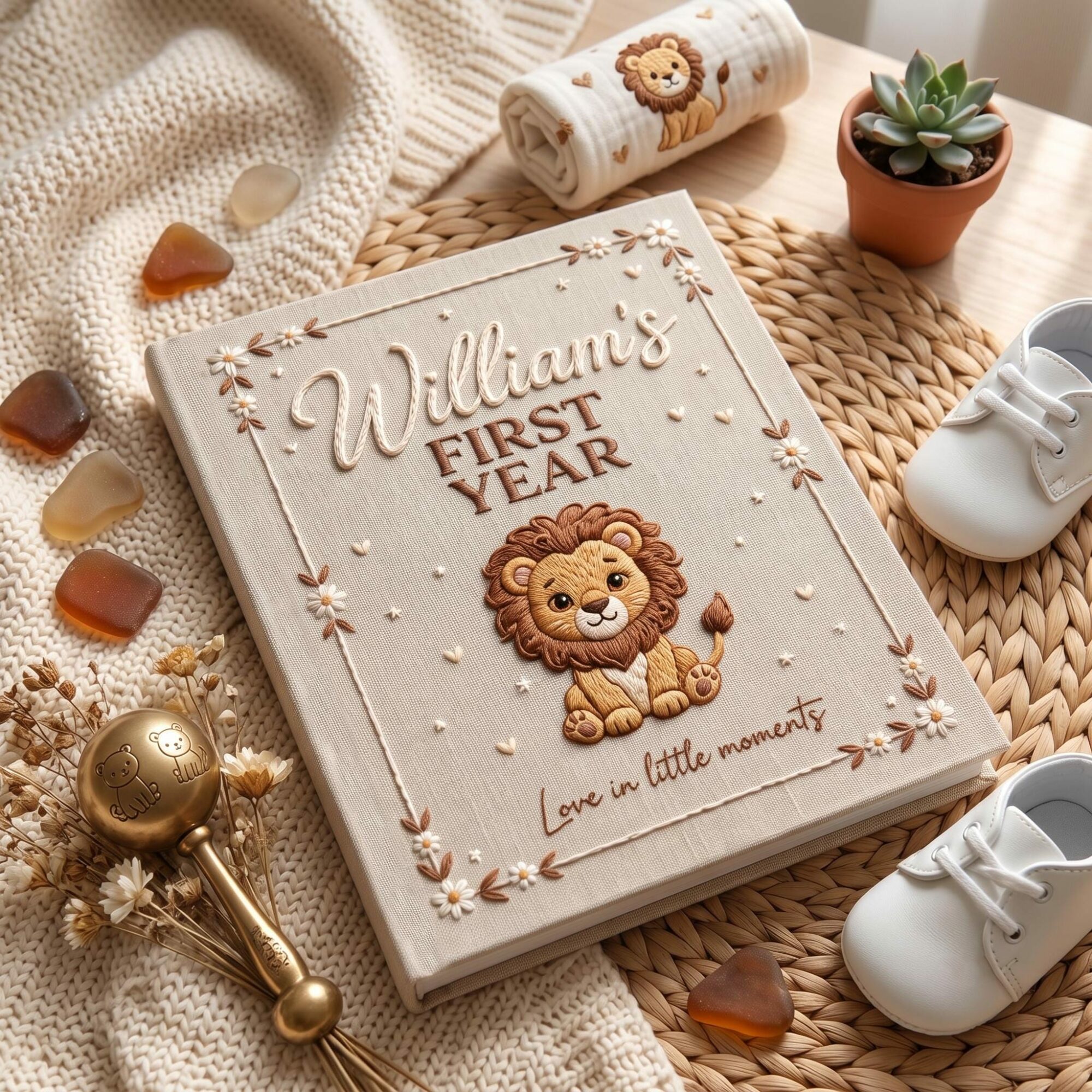 Personalized Embroidered Baby Photo Album, Custom Name Animal Memory Book, 1st 2nd 3rd Year Keepsake Album With Sleeves, Baby Shower Gifts