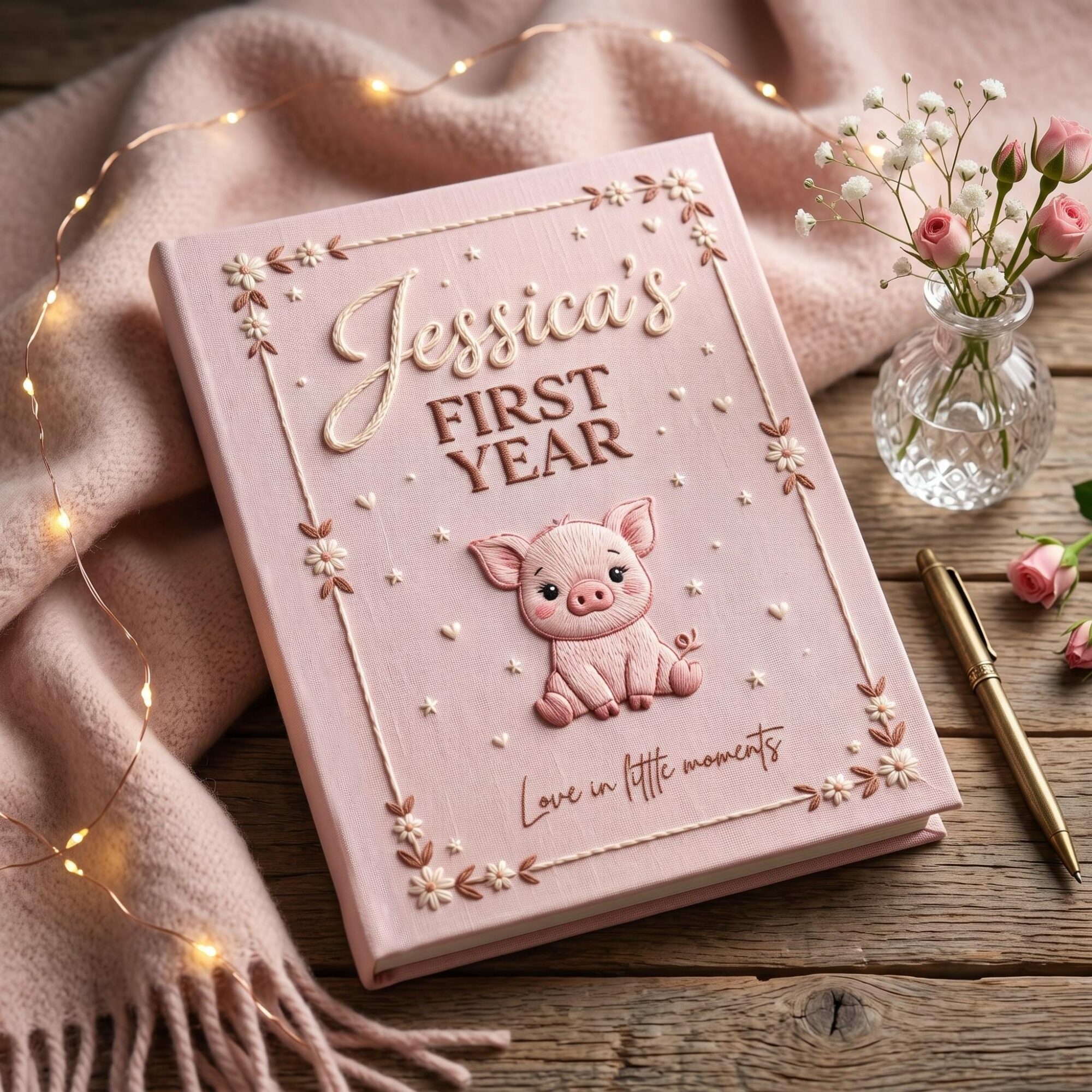 Personalized Embroidered Baby Photo Album, Custom Name Animal Memory Book, 1st 2nd 3rd Year Keepsake Album With Sleeves, Baby Shower Gifts
