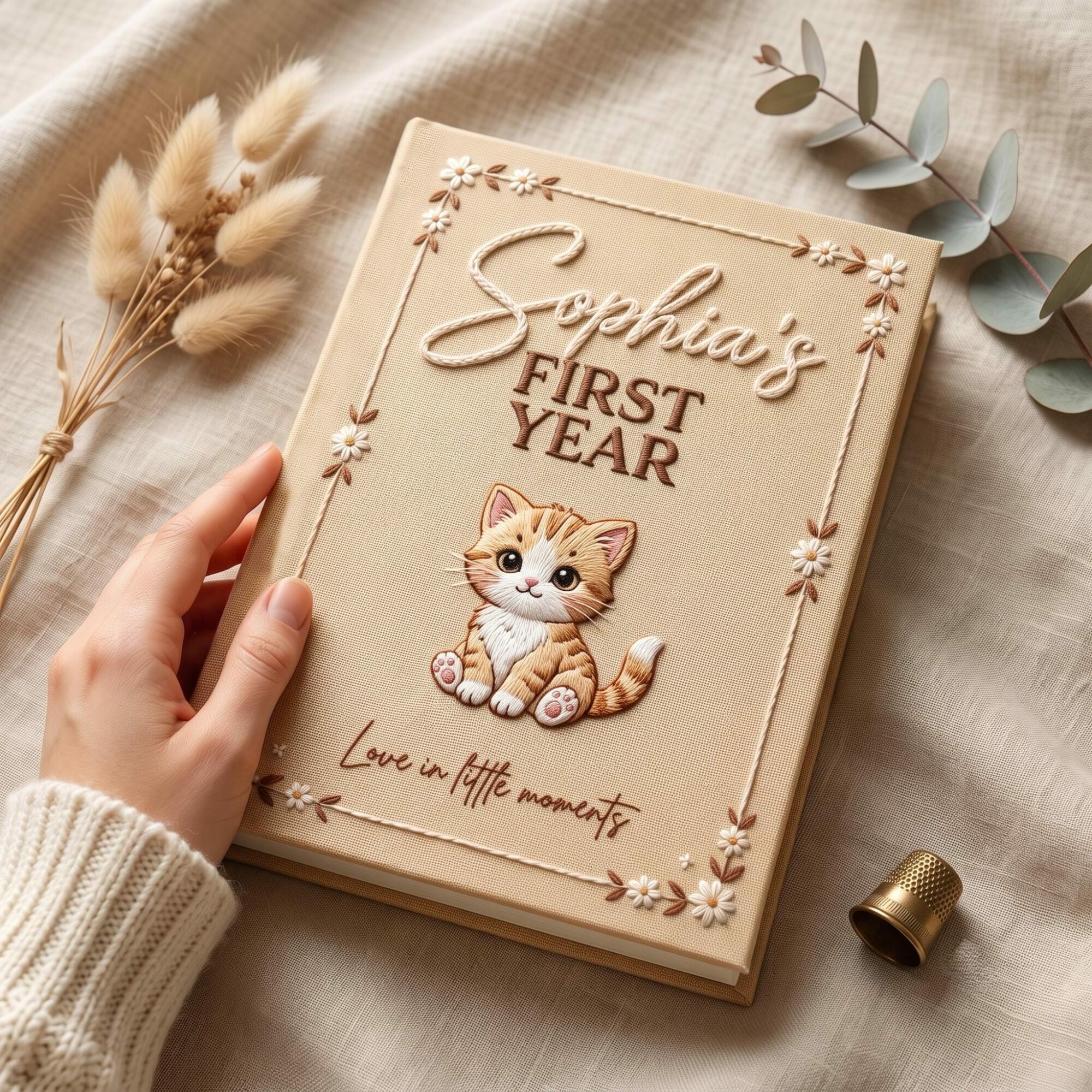 Personalized Embroidered Baby Photo Album, Custom Name Animal Memory Book, 1st 2nd 3rd Year Keepsake Album With Sleeves, Baby Shower Gifts