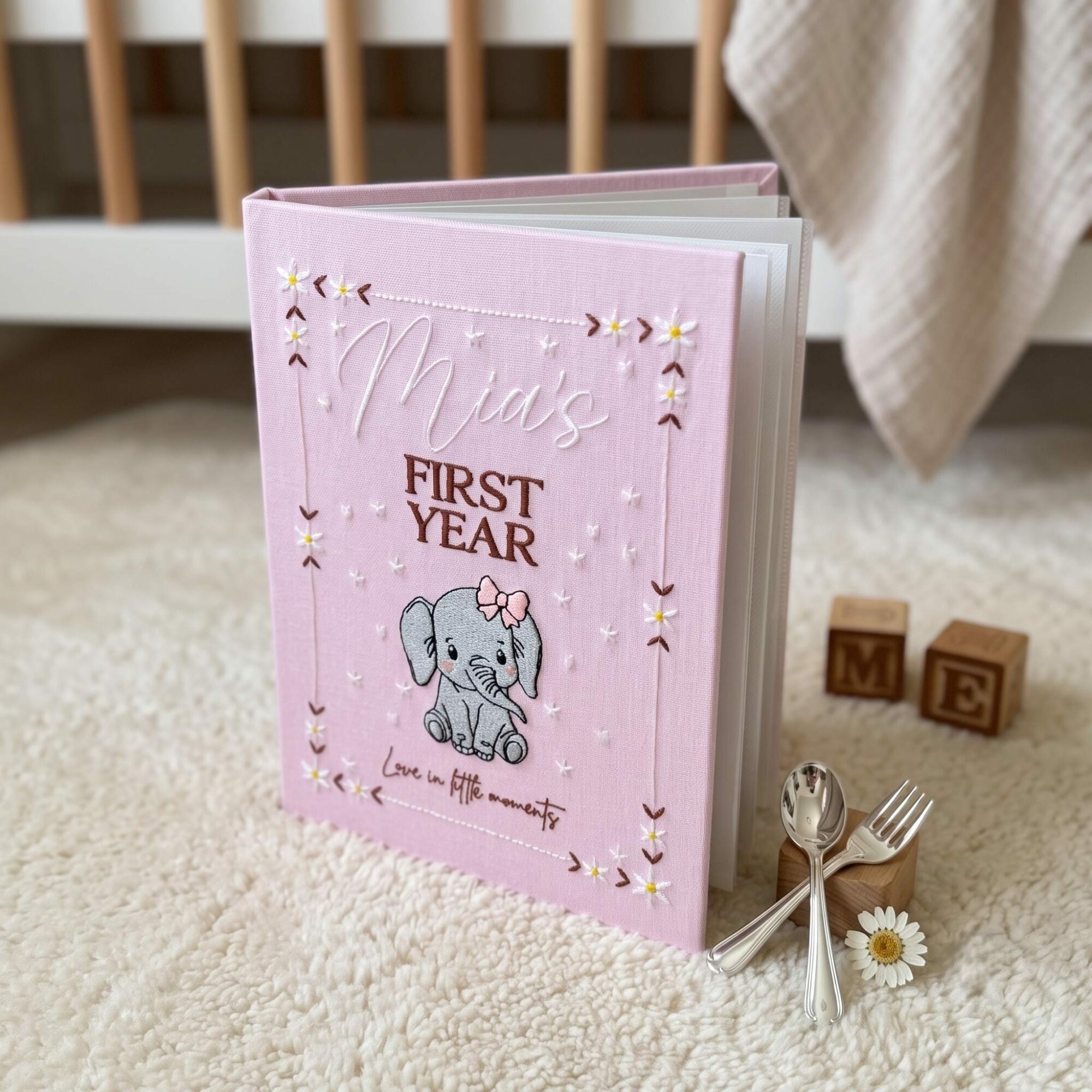 Personalized Embroidered Baby Photo Album, Custom Name Animal Memory Book, 1st 2nd 3rd Year Keepsake Album With Sleeves, Baby Shower Gifts