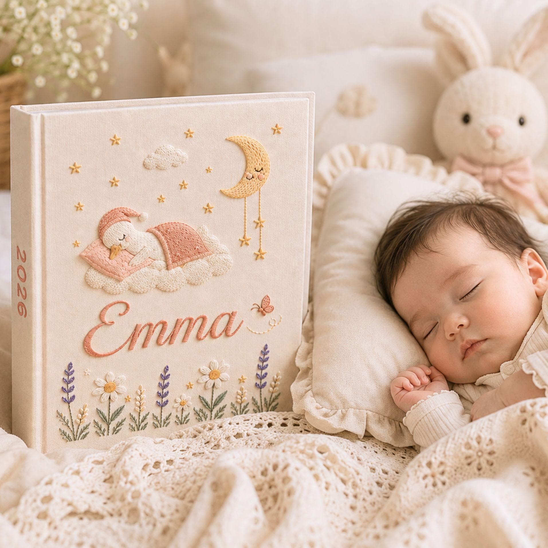 Custom Embroidered Baby Photo Album – Personalized Linen Memory Book Custom Embroidered Baby Photo Album – Personalized Linen Memory Book