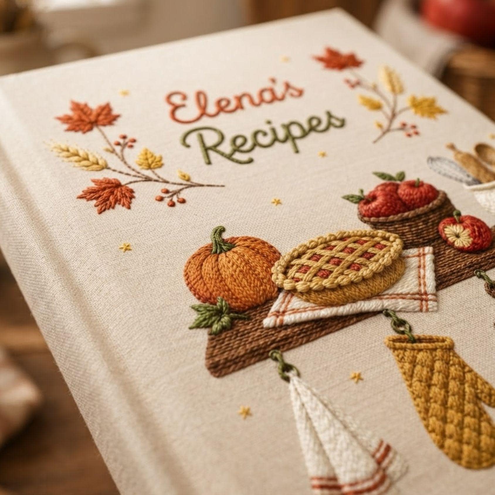 Custom Embroidered Autumn Shelf Recipe Book – Personalized Baking Cookbook Custom Embroidered Autumn Shelf Recipe Book – Personalized Baking Cookbook