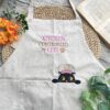 Black Cat Embroidered Linen Apron – Custom Name Cooking Gift