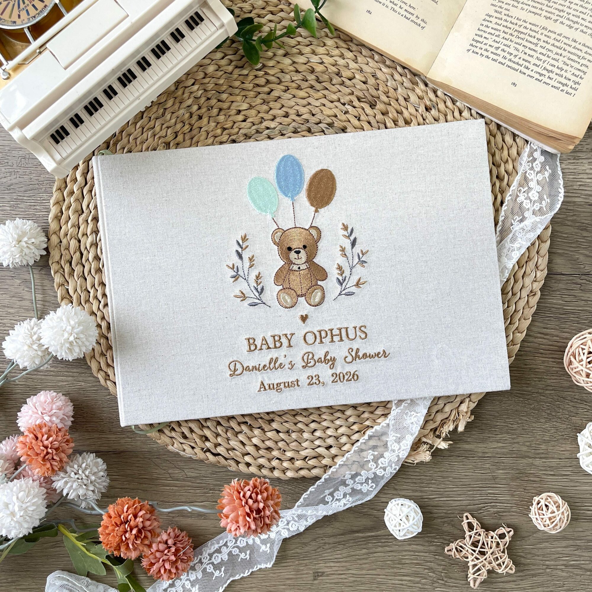 Personalized Baby Shower Embroidered Guest Book – Newborn Keepsake Gift 7 Personalized Baby Shower Guest Book, Custom Embroidered Baby MemoryBook, UniqueGift for New Mom, Newborn Keepsake