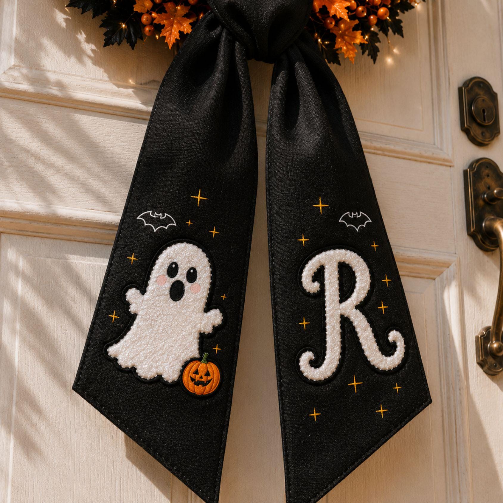 Glitter Ghost Halloween Wreath Sash Glow In The Dark Door Bow Decor Applique Ribbon Custom
