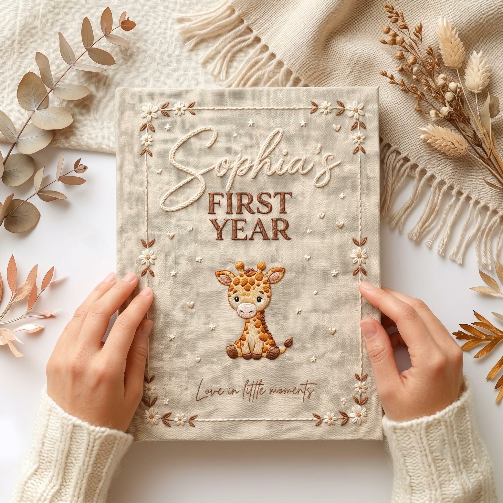 Personalized Embroidered Baby Photo Album, Custom Name Animal Memory Book, 1st 2nd 3rd Year Keepsake Album With Sleeves, Baby Shower Gifts