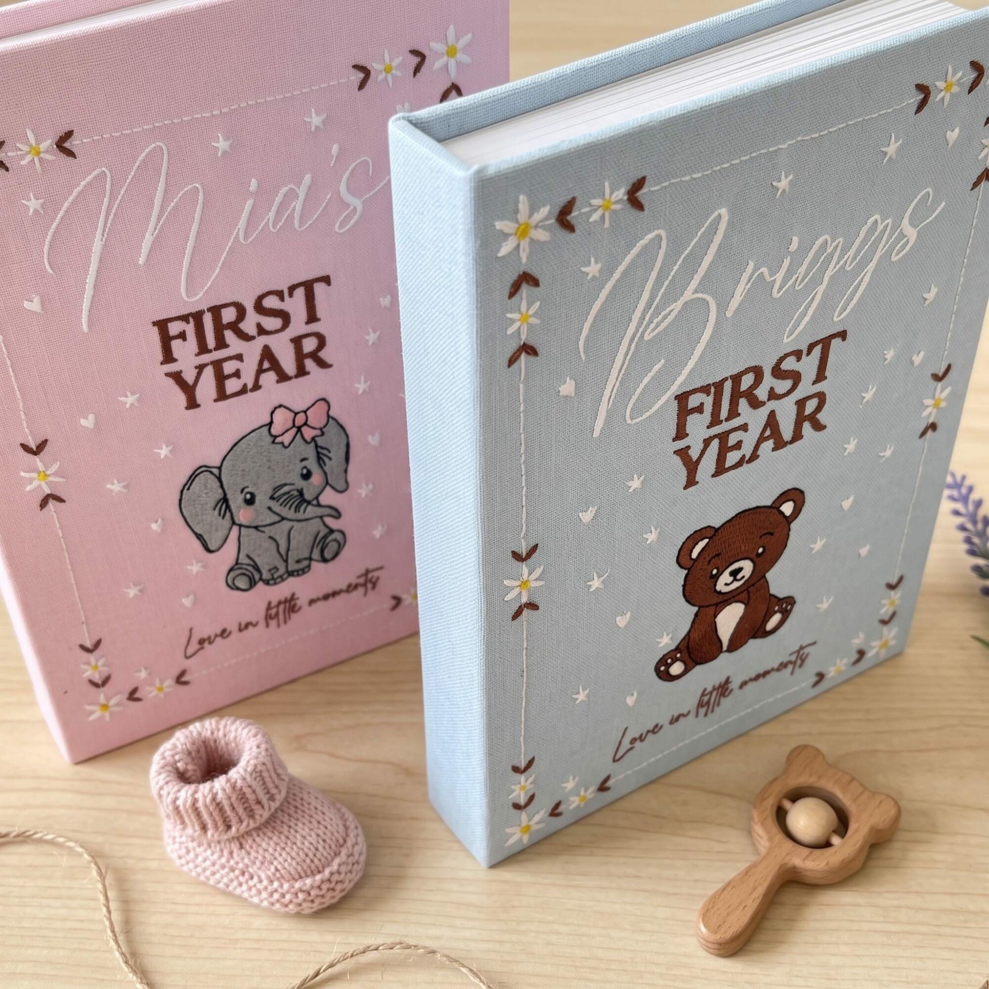 Personalized Animal Embroidered Baby Photo Album – Custom Name Yearly Keepsake